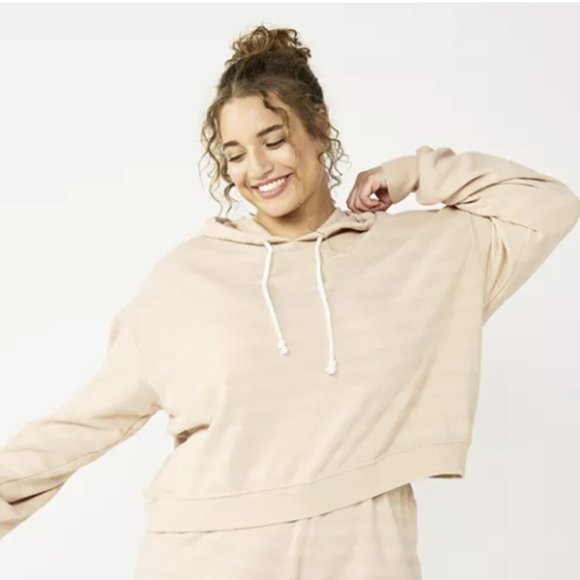 SO Tops - SO BEIGE STRIPE CROPPED HOODIE SIZE 2X  #519